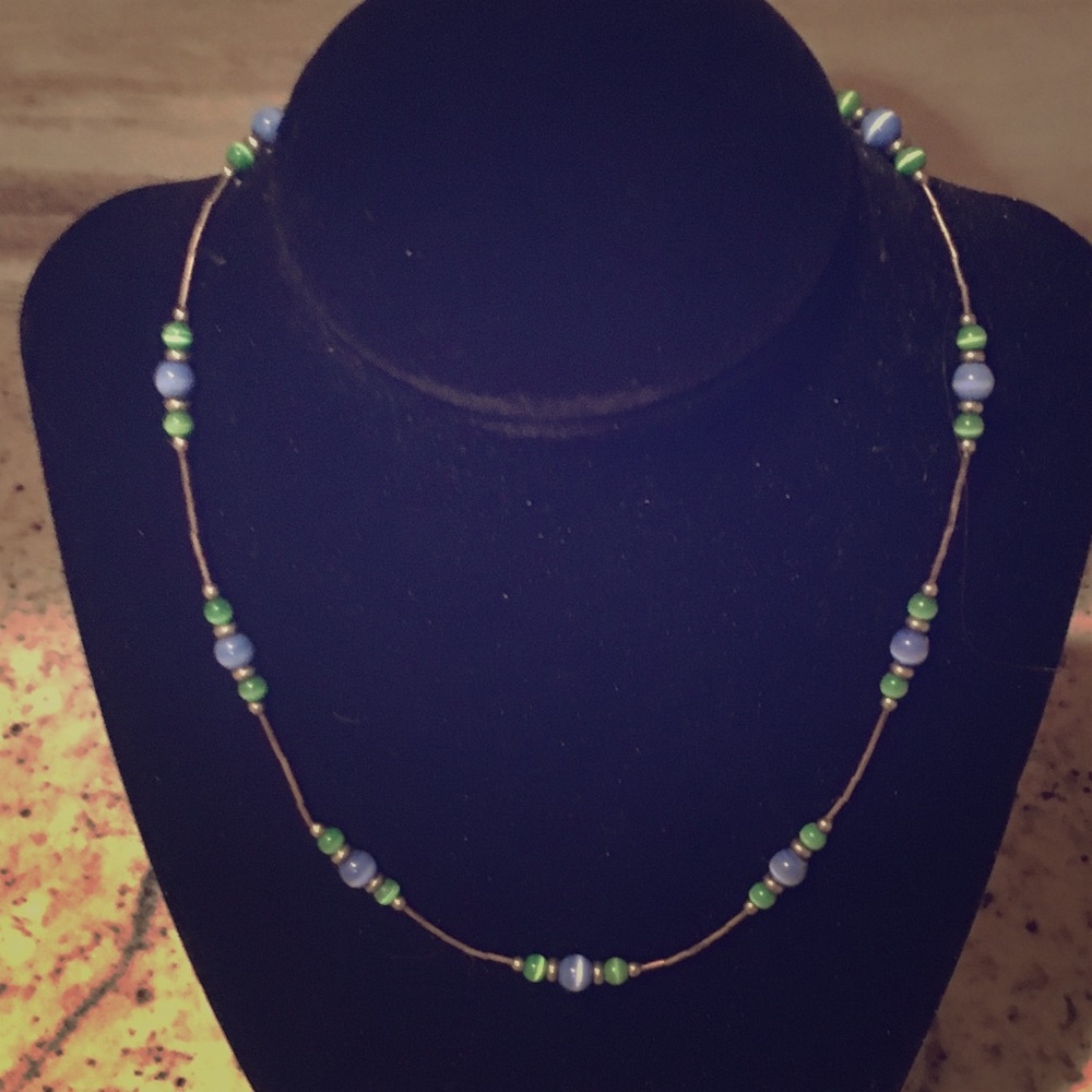 Green and blue bead necklace.
